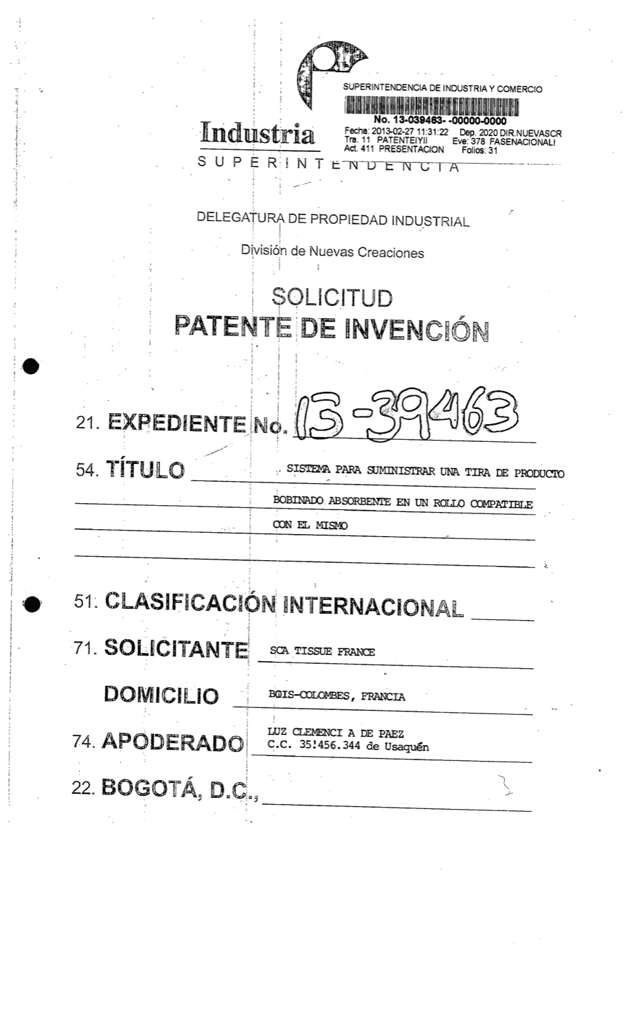 SISTEMA PARA SUMINISTRAR UNA TIRA DE PRODUCTO BOBINADO ABSORBENTE EN UN ROLLO COMPATIBLE CON EL MISMO
