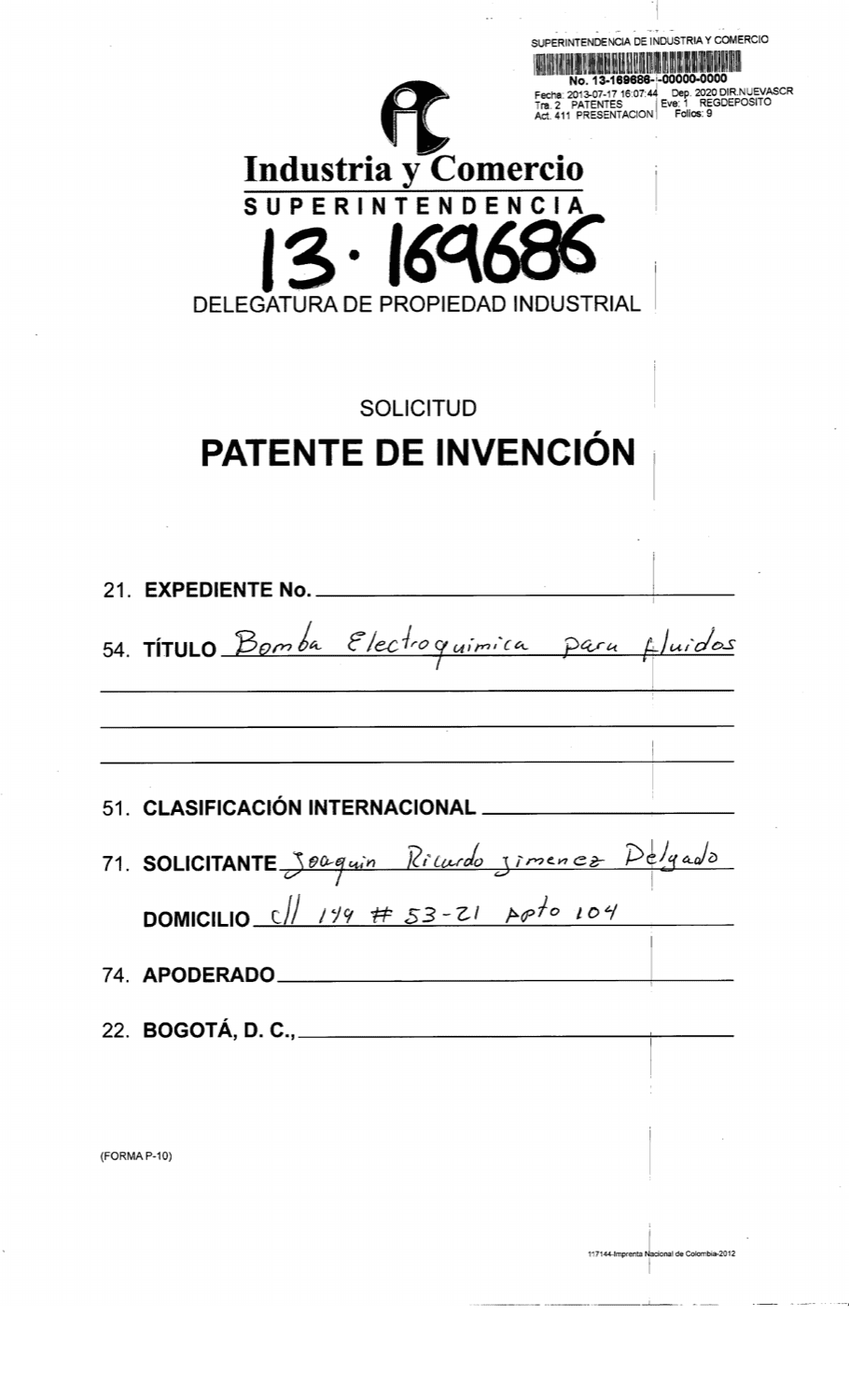BOMBA ELECTROQUÍMICA PARA FLUIDOS