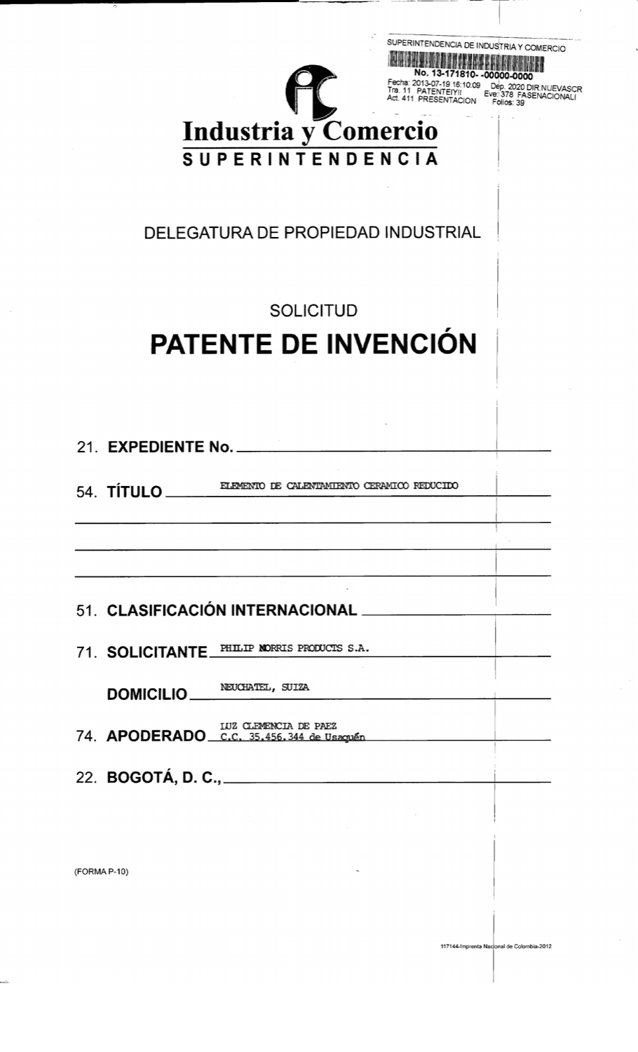 ELEMENTO DE CALENTAMIENTO CERÁMICO REDUCIDO