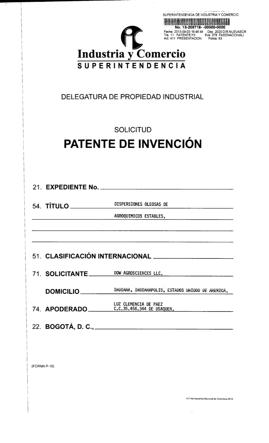 DISPERSIONES OLEOSAS DE AGROQUÍMICOS ESTABLES