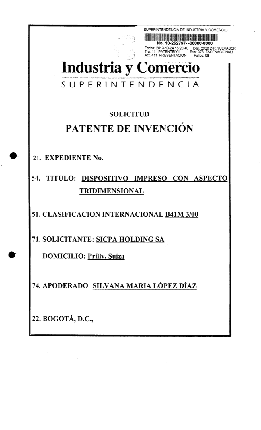 DISPOSITIVO IMPRESO CON ASPECTO TRIDIMENSIONAL