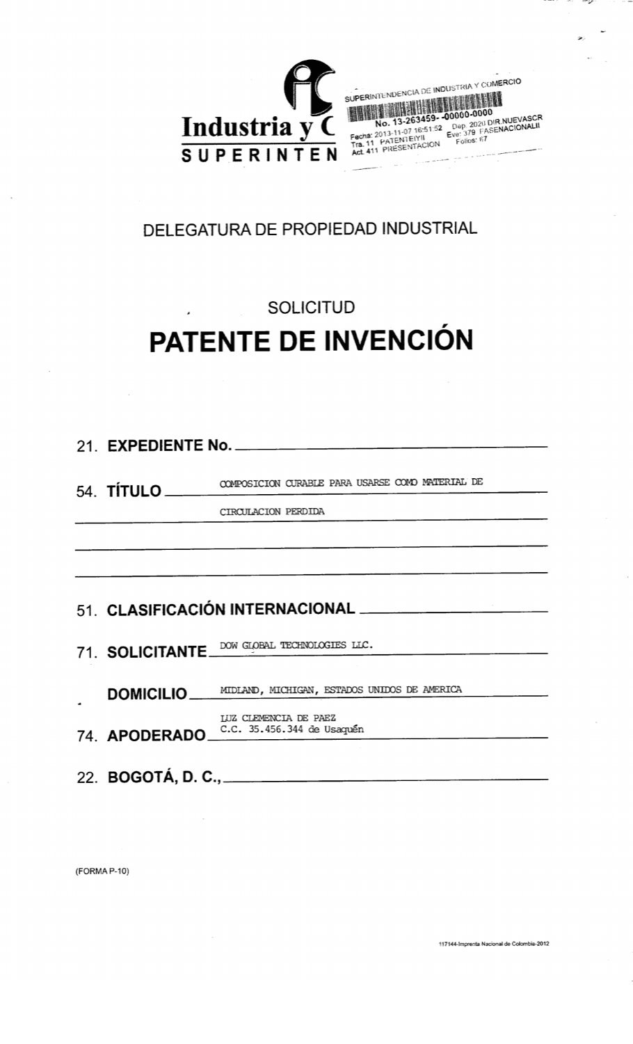 COMPOSICIÓN CURABLE PARA USARSE COMO MATERIAL DE CIRCULACIÓN PERDIDA