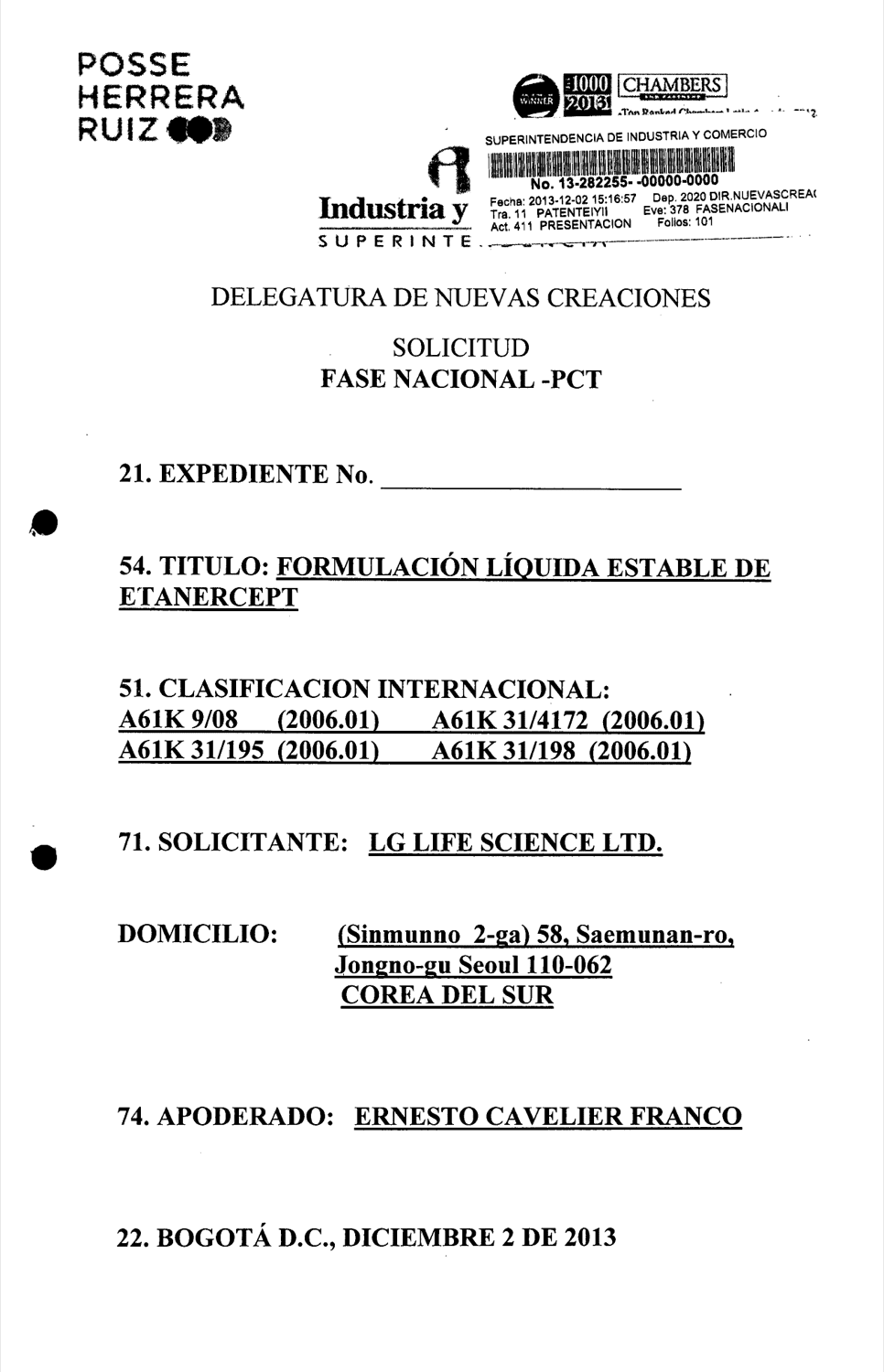 FORMULACIÓN LÍQUIDA ESTABLE DE ETANERCEPT