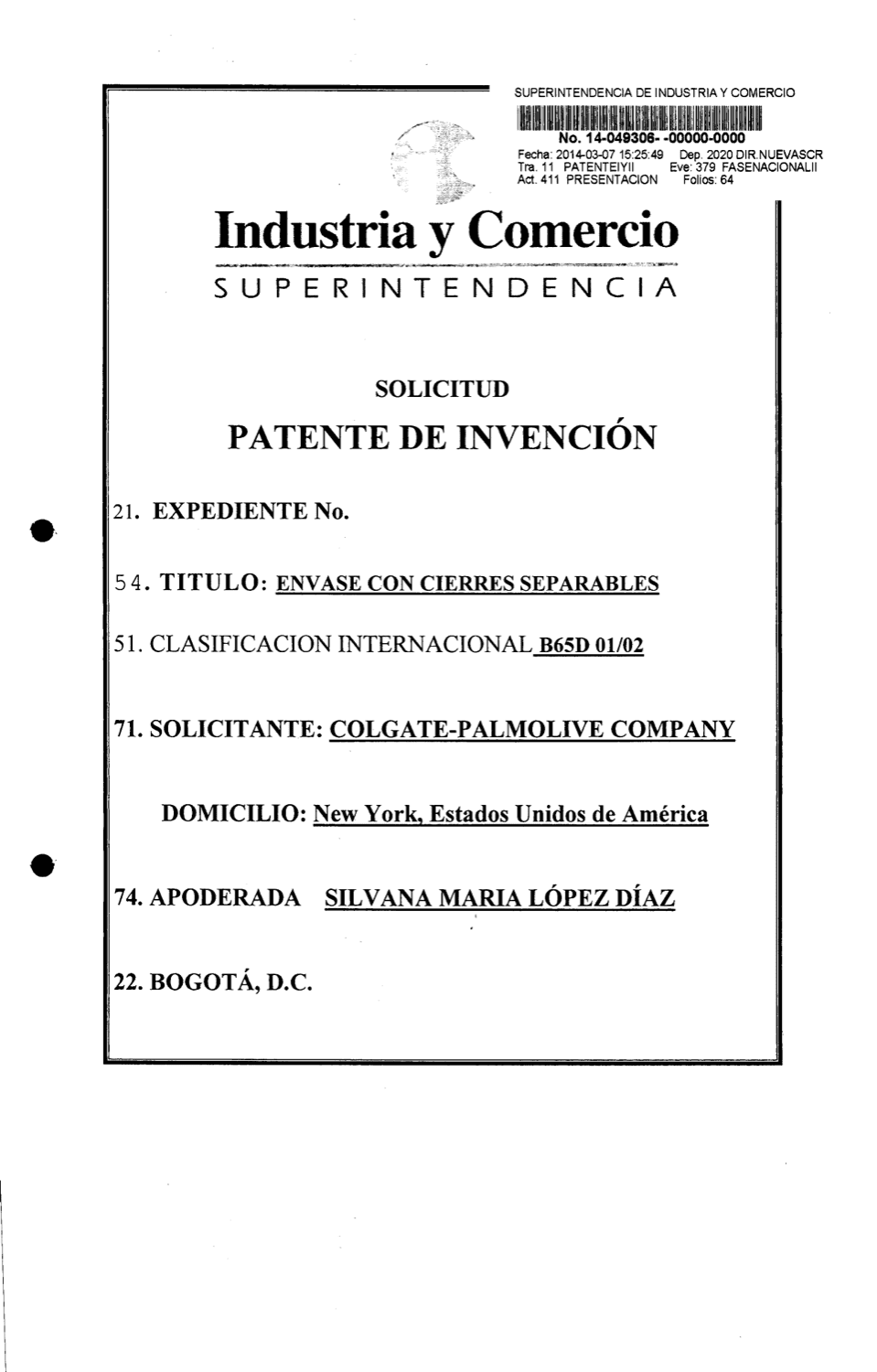 ENVASE CON CIERRES SEPARABLES