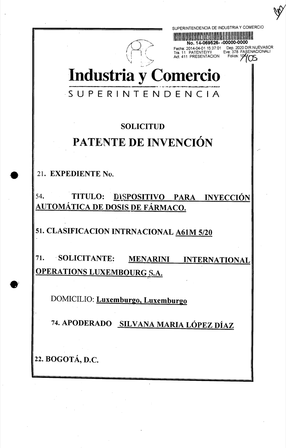 DISPOSITIVO PARA INYECCIÓN AUTOMÁTICA DE DOSIS DE FÁRMACO