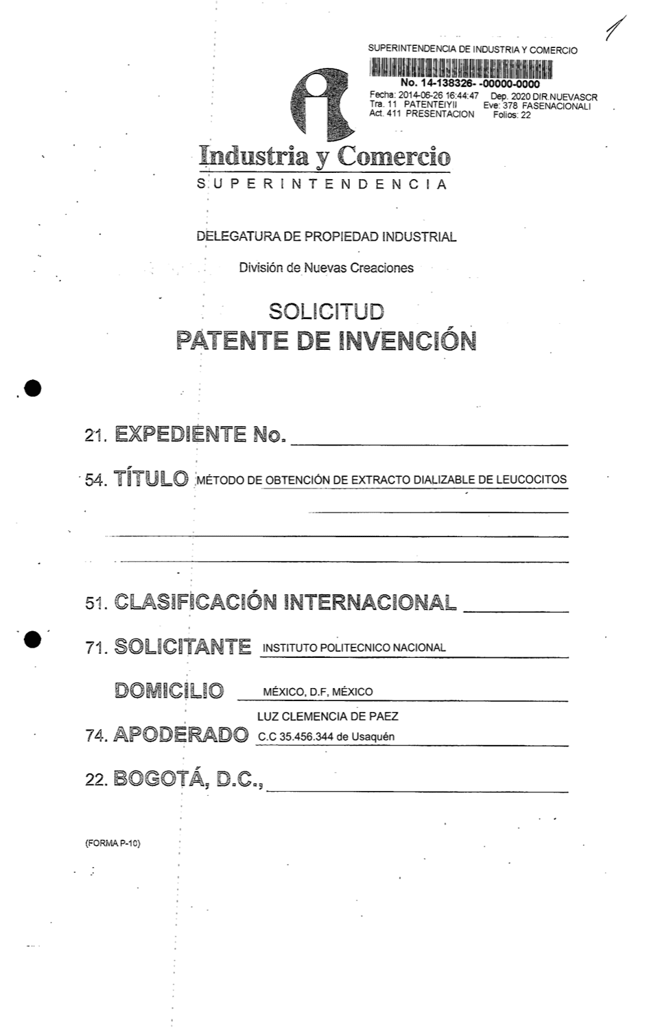 MÉTODO DE OBTENCIÓN DE EXTRACTO DIALIZABLE DE LEUCITOS