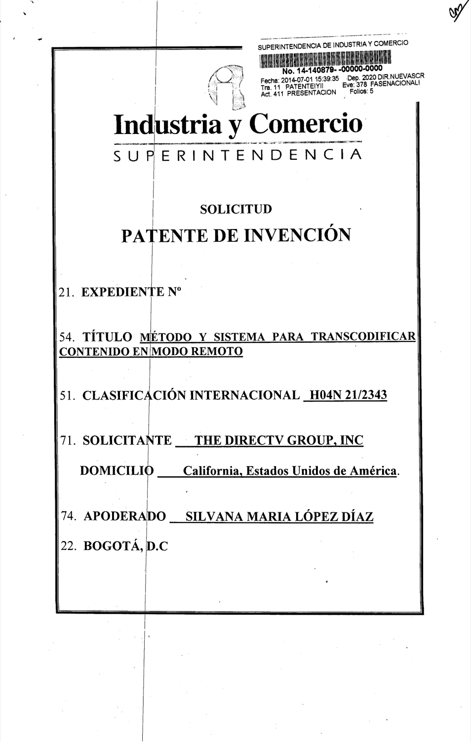 MÉTODO PARA TRANSCODIFICAR CONTENIDO EN MODO REMOTO