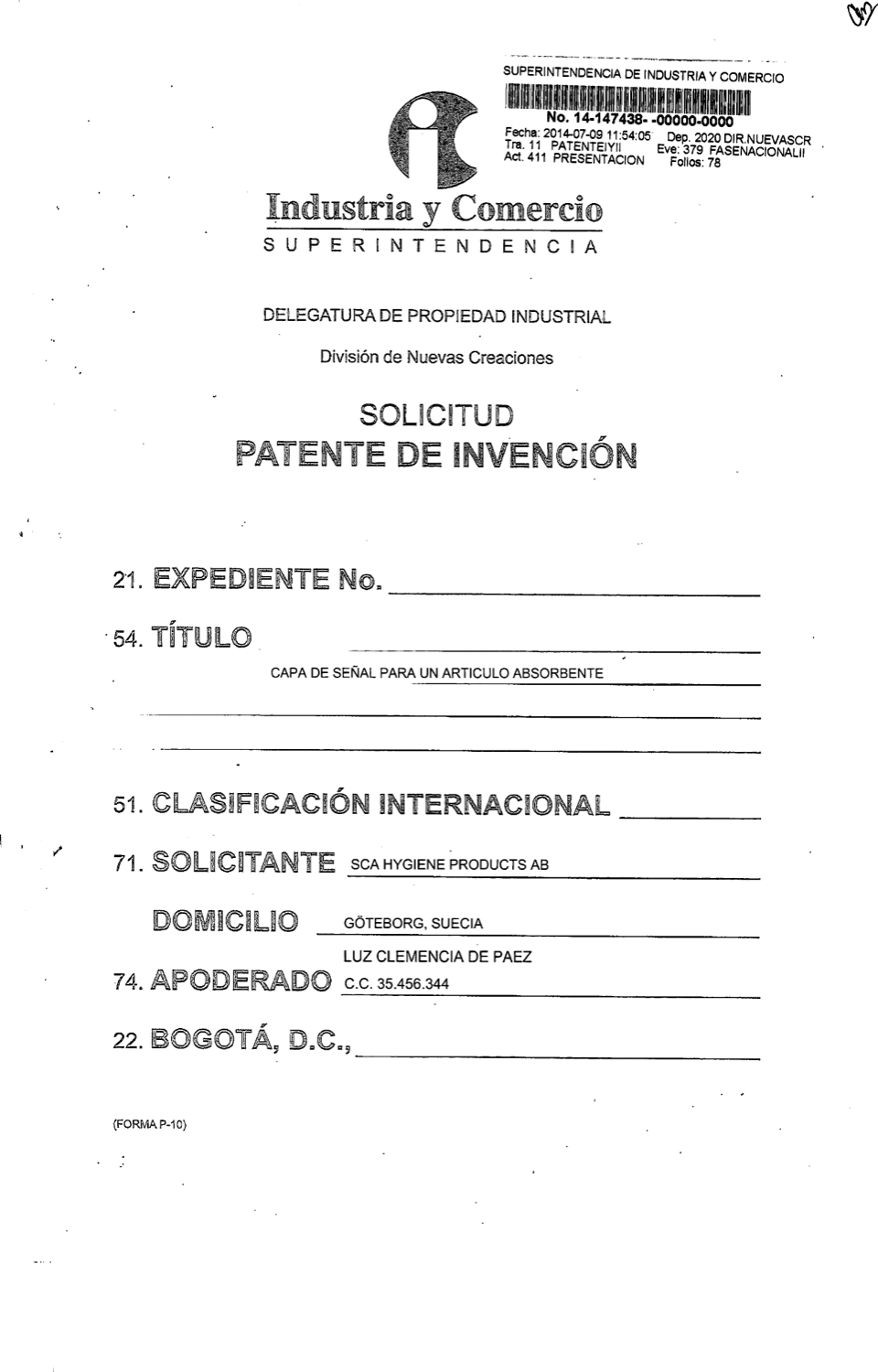 CAPA DE SEÑAL PARA UN ARTÍCULO ABSORBENTE