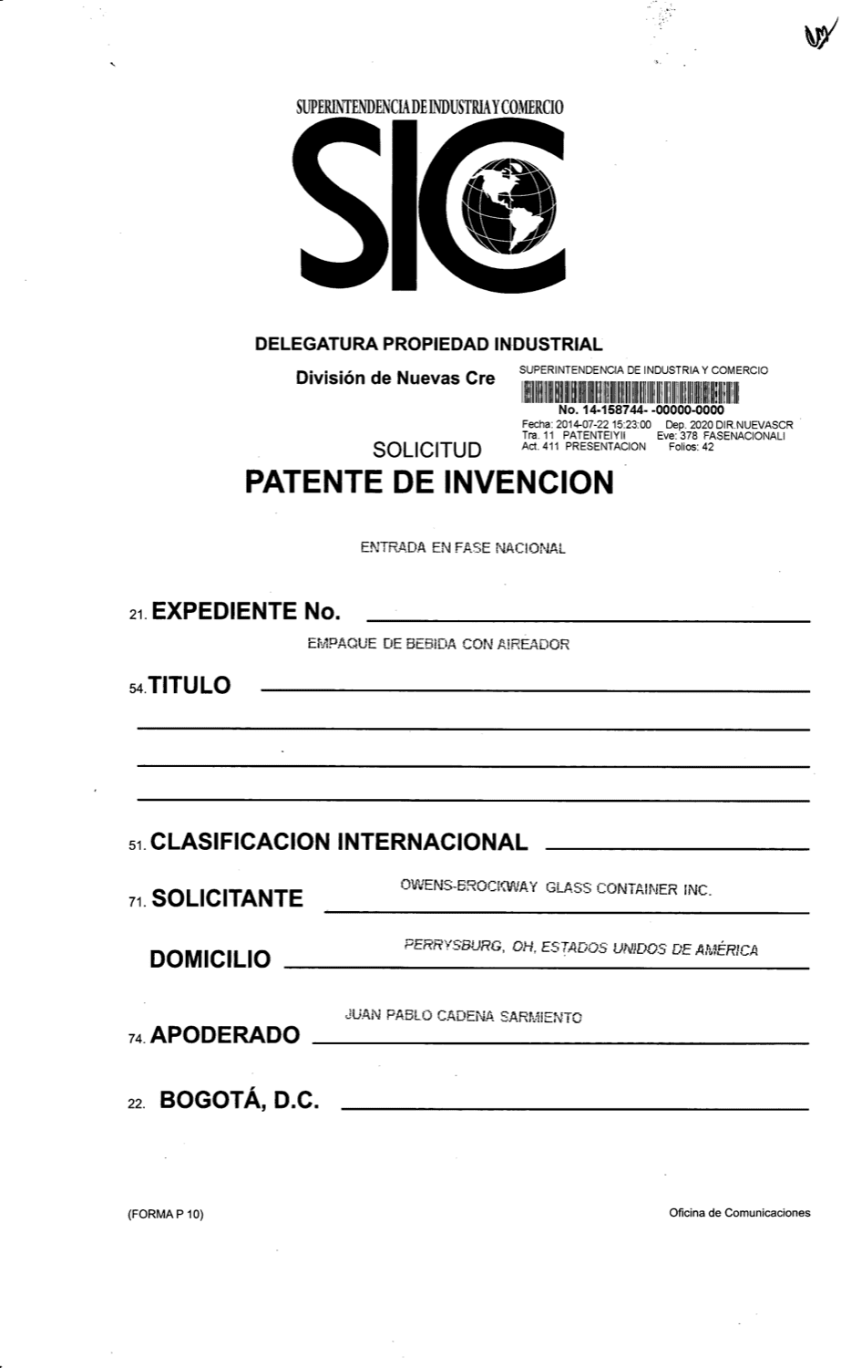 EMPAQUE DE BEBIDA CON AIREADOR