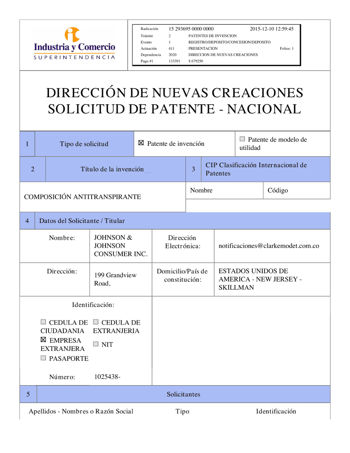 COMPOSICIÓN ANTITRANSPIRANTE