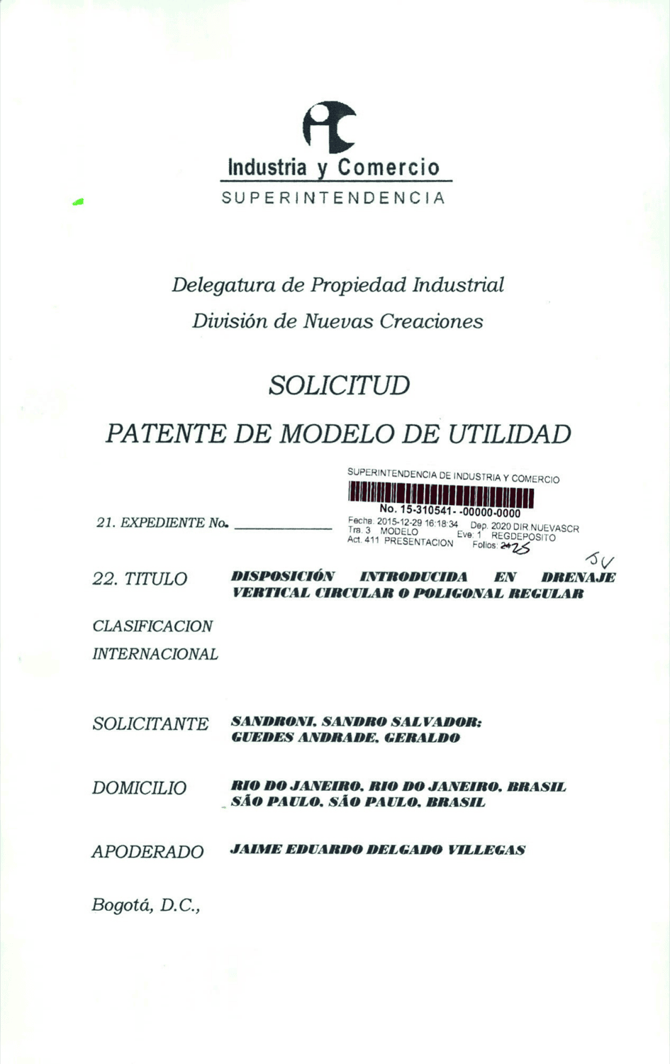 DISPOSITIVO INTRODUCIDO EN DRENAJE VERTICAL CIRCULAR O POLIGONAL REGULAR