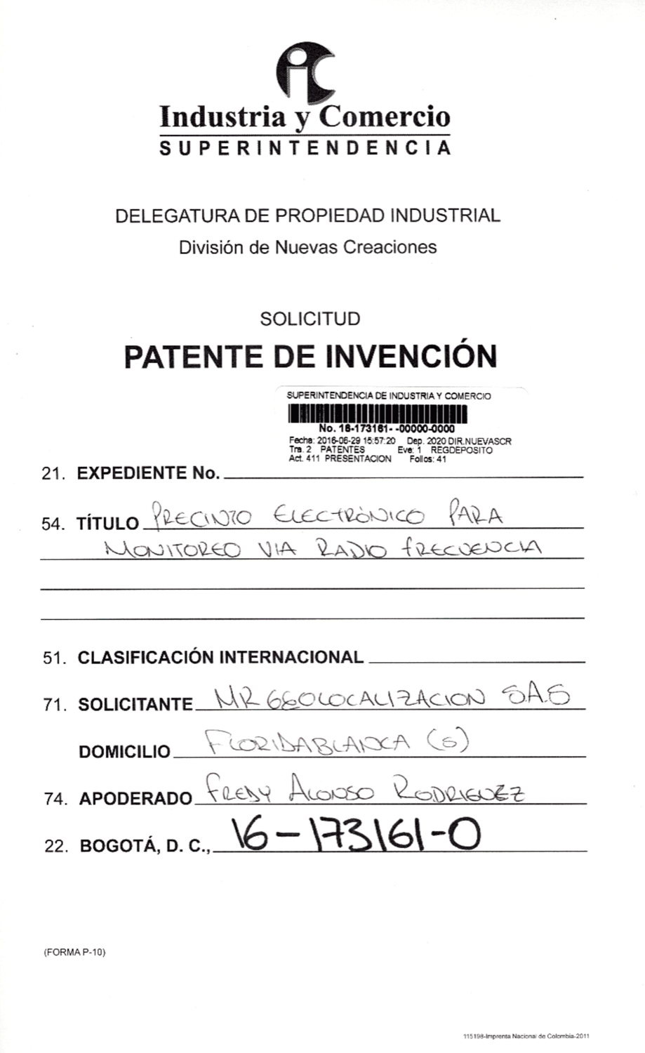 PRECINTO ELECTRÓNICO PARA MONITOREO VÍA RADIO FRECUENCIA