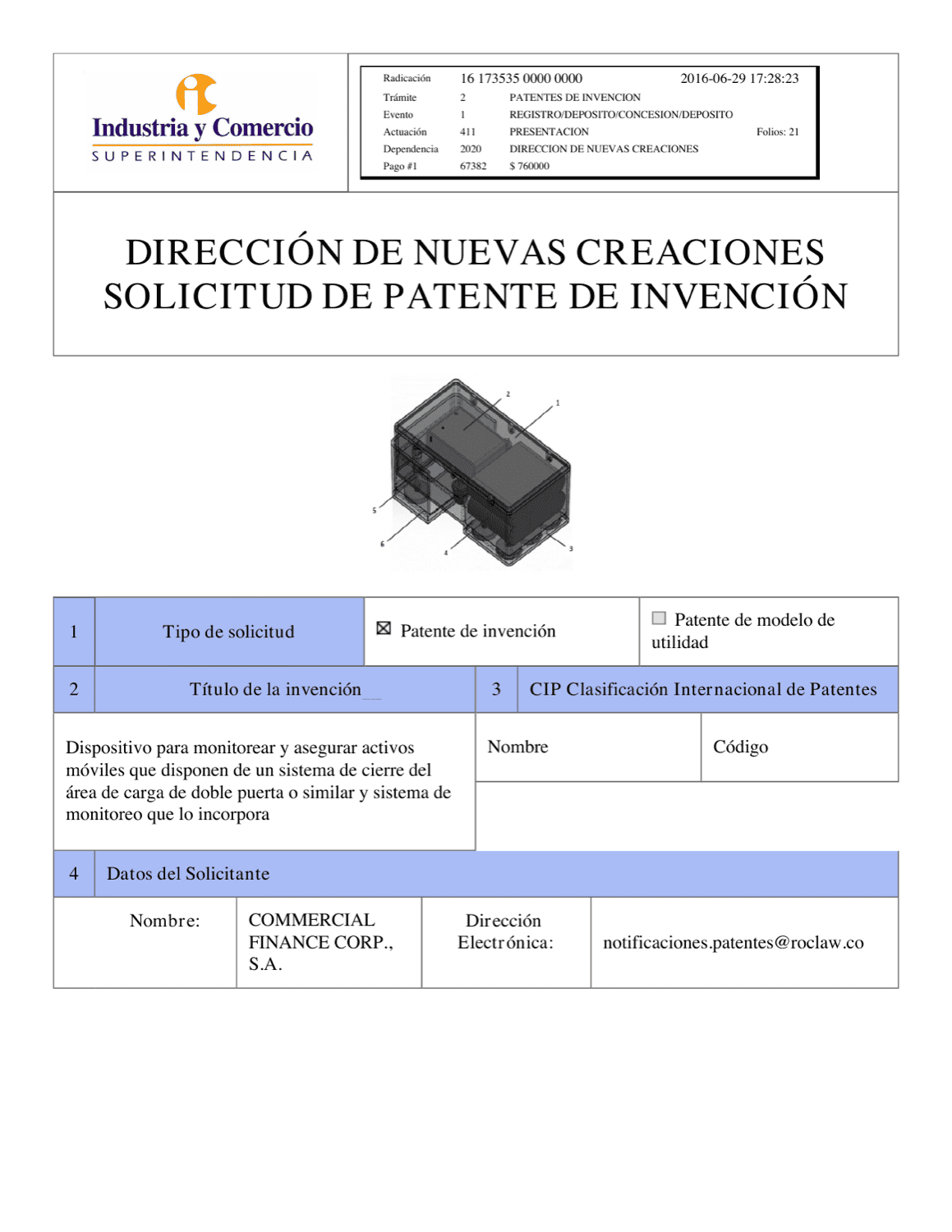 DISPOSITIVO PARA MONITOREAR Y ASEGURAR ACTIVOS MÓVILES QUE DISPONEN DE UN SISTEMA DE CIERRE DEL ÁREA DE CARGA DE DOBLE PUERTA O SIMILAR Y SISTEMA DE MONITOREO QUE LO INCORPORA