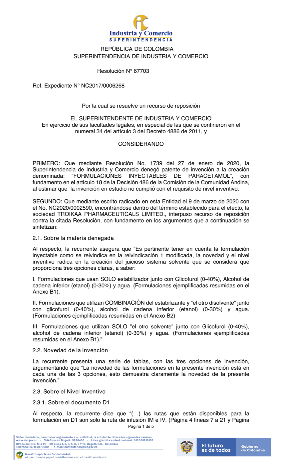 FORMULACIONES INYECTABLES DE PARACETAMOL