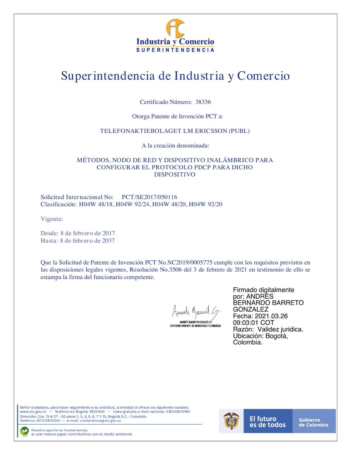 MÉTODOS, NODO DE RED Y DISPOSITIVO INALÁMBRICO PARA CONFIGURAR EL PROTOCOLO PDCP PARA DICHO DISPOSITIVO