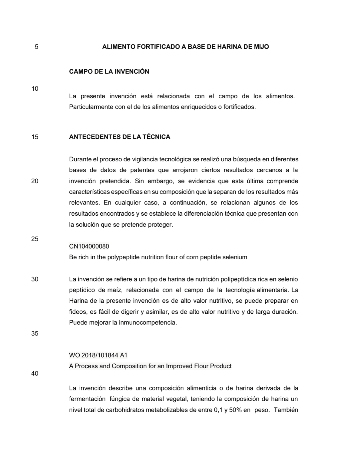 ALIMENTO FORTIFICADO A BASE DE HARINA DE MIJO