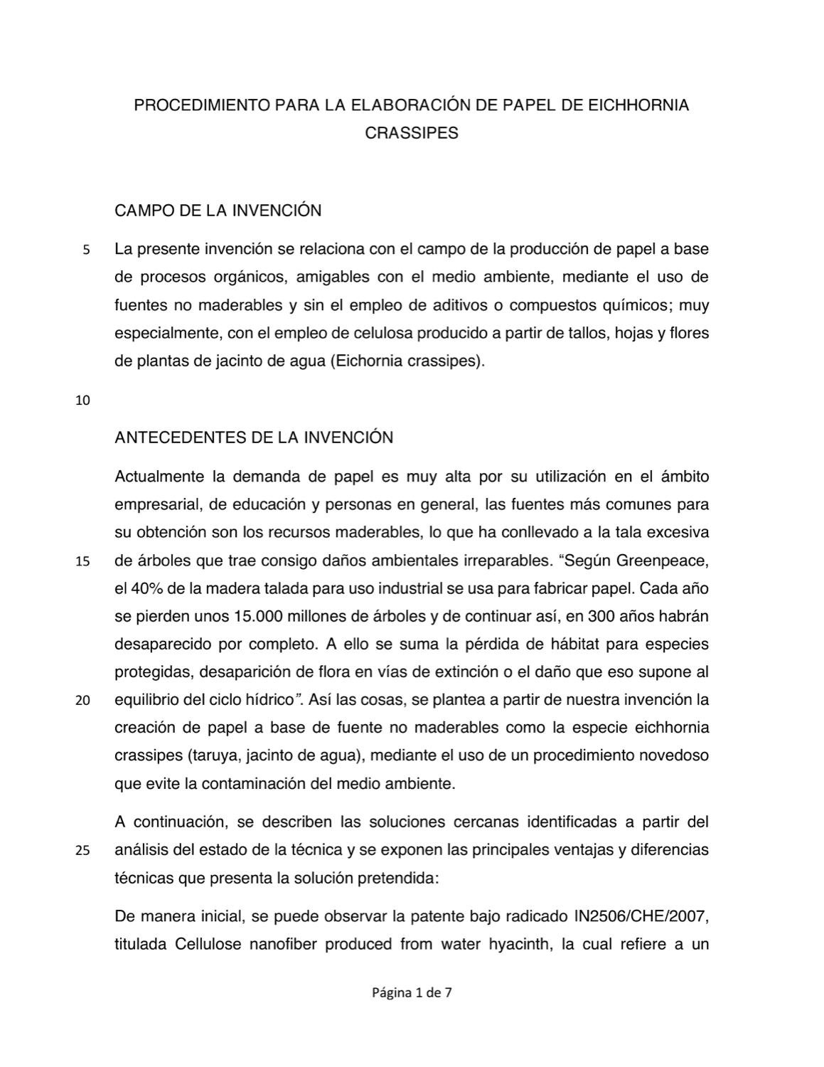 PROCEDIMIENTO PARA LA ELABORACIÓN DE PAPEL DE EICHHORNIA CRASSIPES