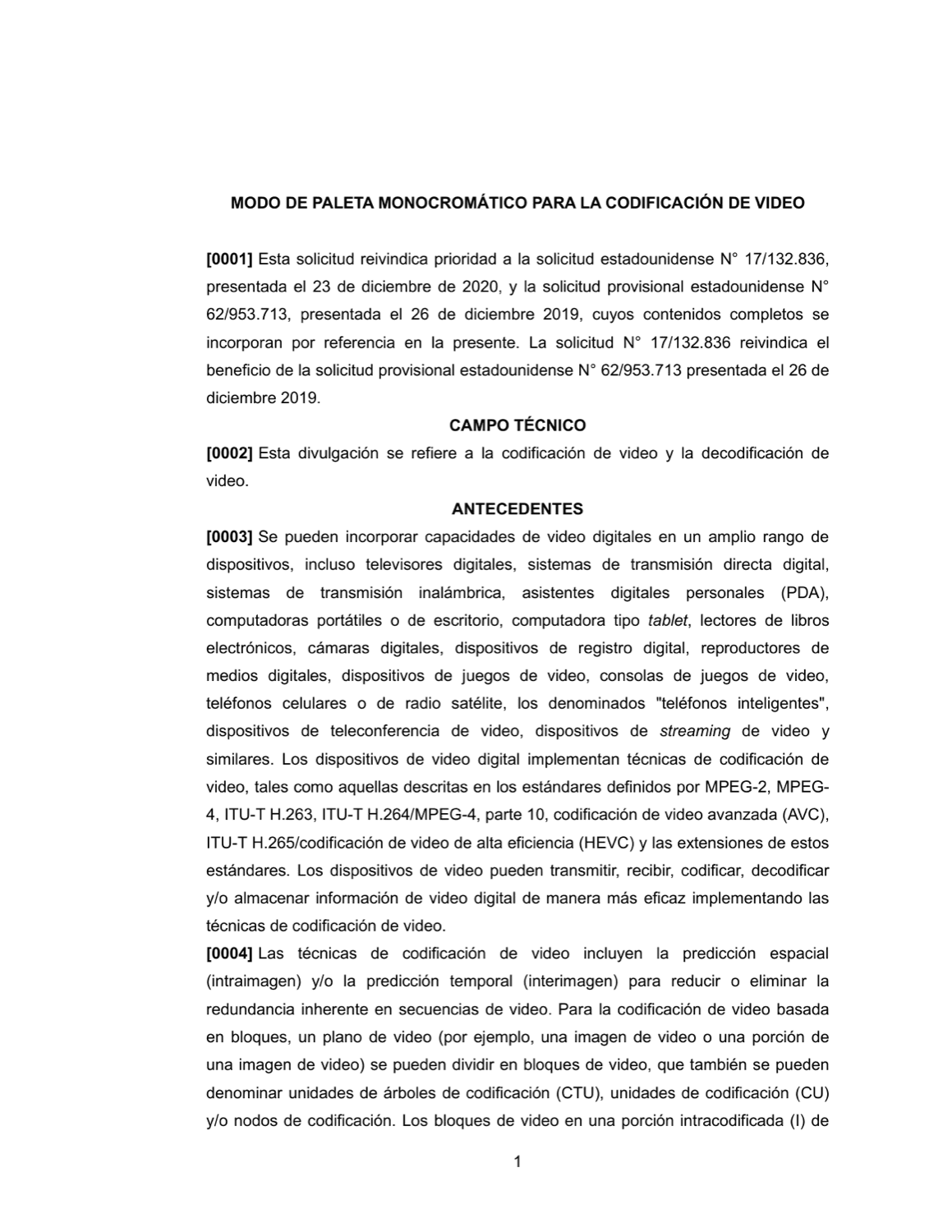 MODO DE PALETA MONOCROMÁTICO PARA LA CODIFICACIÓN DE VIDEO