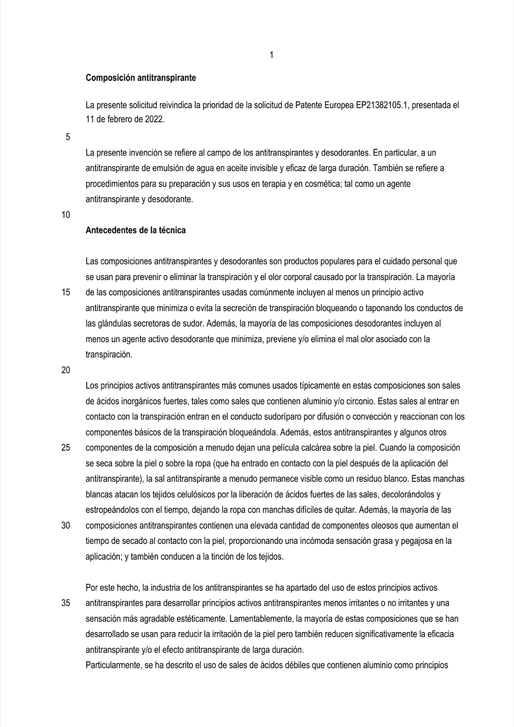 COMPOSICIÓN ANTITRANSPIRANTE