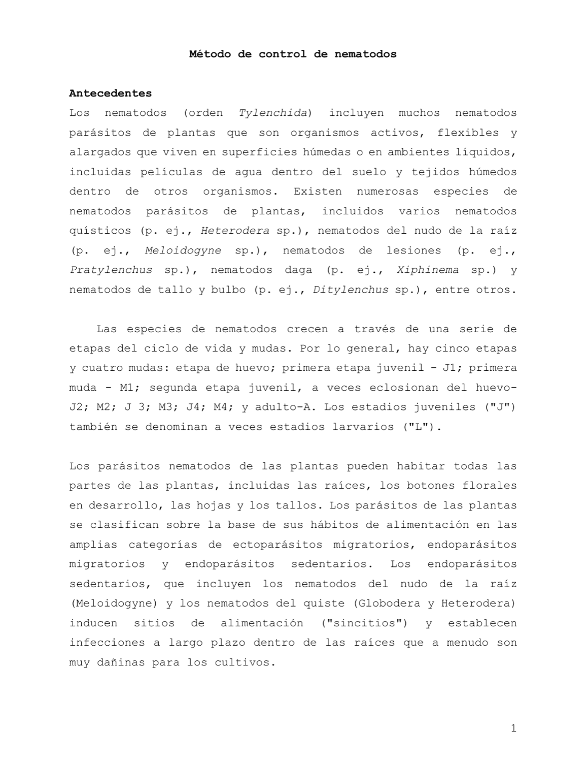 MÉTODO DE CONTROL DE NEMATODOS