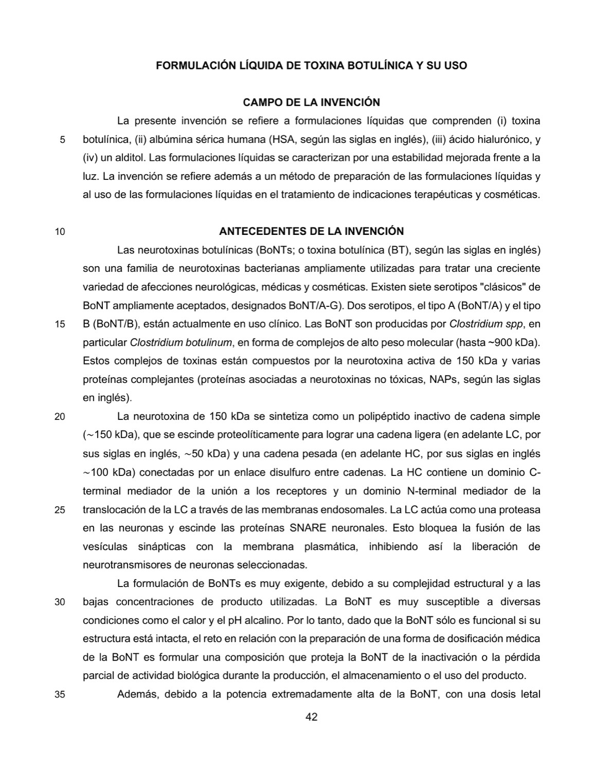 FORMULACIÓN LÍQUIDA DE TOXINA BOTULÍNICA Y SU USO