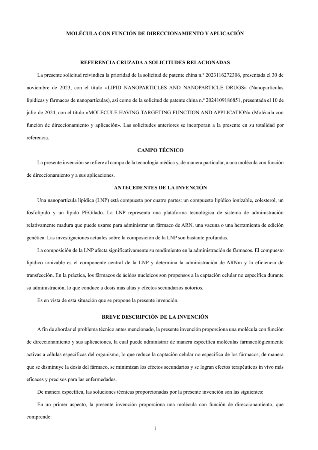MOLÉCULA CON FUNCIÓN DE DIRECCIONAMIENTO Y APLICACIÓN